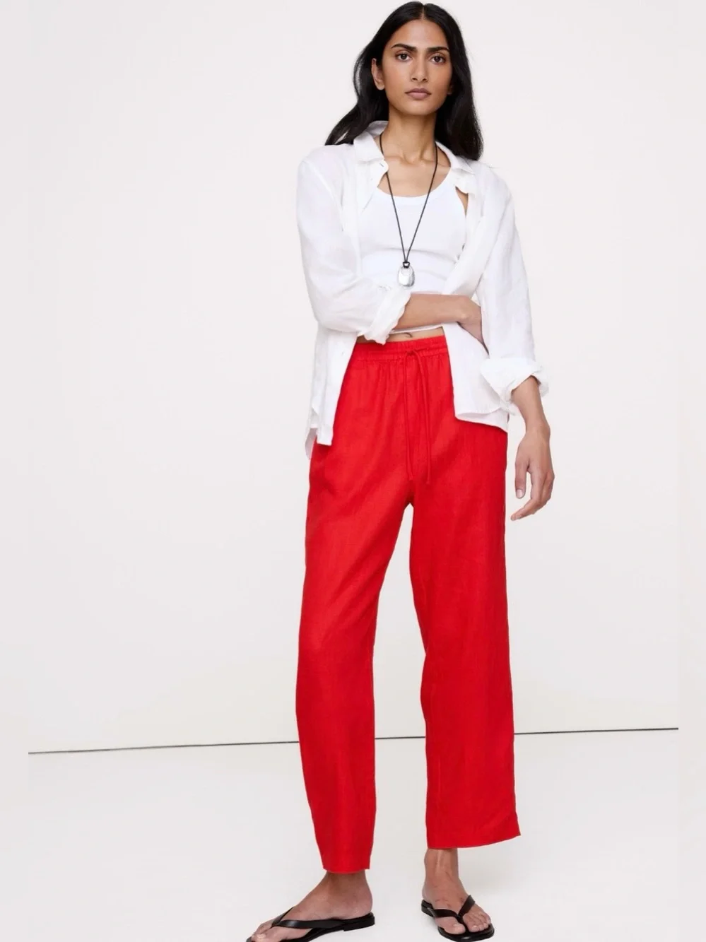NWT-Banana Republic Getaway Straight Leg Pull On Linen Pant, Large